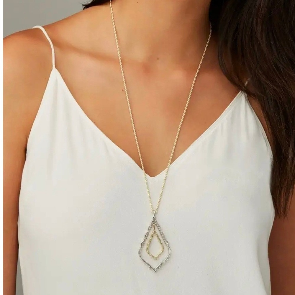 Kendra Scott Simon Long Pendant Mixed Metal Two Tone Adjustable Necklace NEW